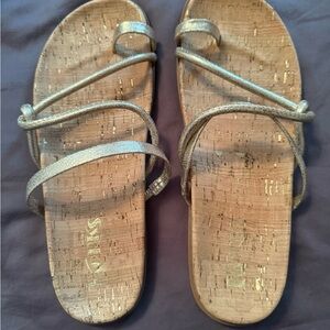 Size 9 Women's Gold Sandals w/Cork Soles